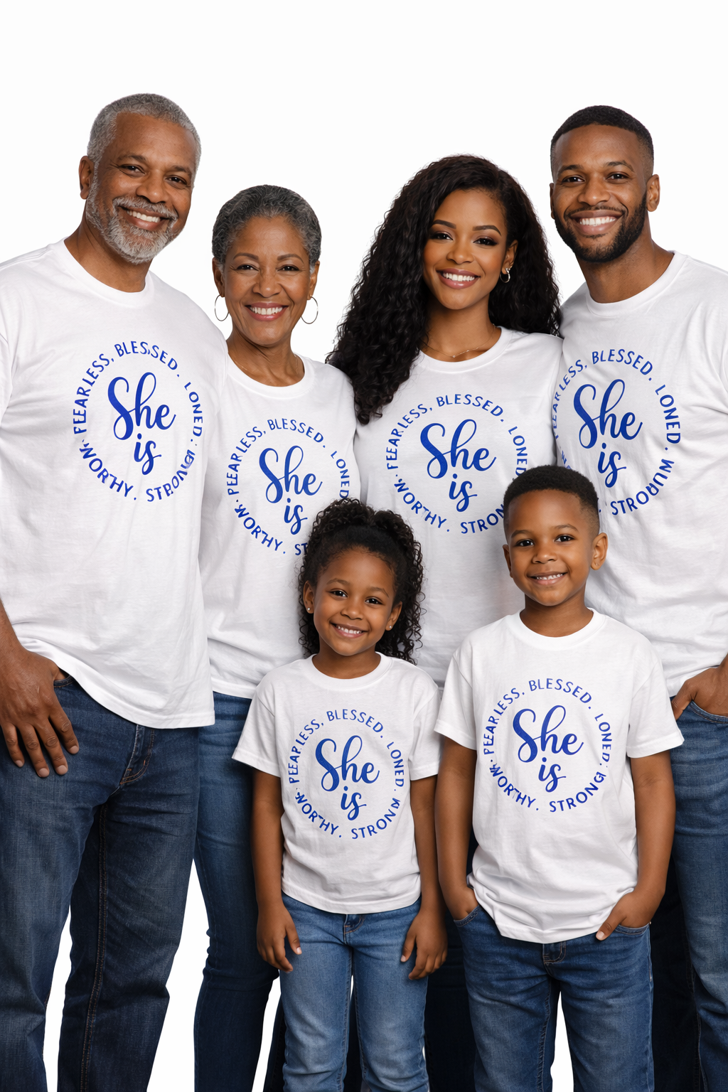 She Is Blessed Loved Worthy Strong Fearless Family Matching T-Shirt
