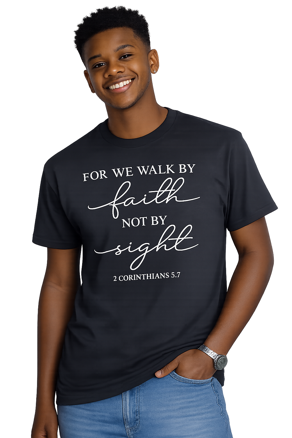 Walk By Faith Not By Sight Christian T-Shirt | 2 Corinthians 5:7 Inspirational Tee